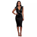 Damen elegantes Wickelkleid mit Rüschendetails R&B