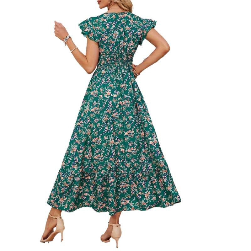 Damen Maxikleid mit floralem Design und voluminösen Ärmeln R&B