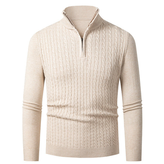Herren Strickpullover mit modischem Zopfmuster und hochgeschlossenem Kragen R&B