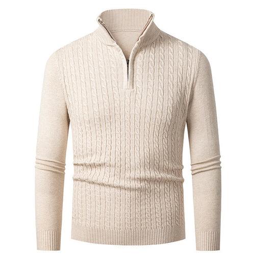 Herren Strickpullover mit modischem Zopfmuster und hochgeschlossenem Kragen R&B