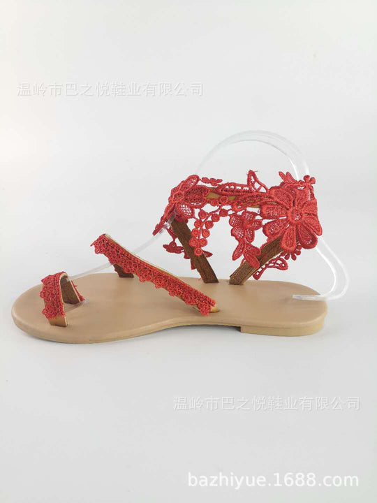 Damen Sommerliche Riemensandalen mit floralen Spitze R&B