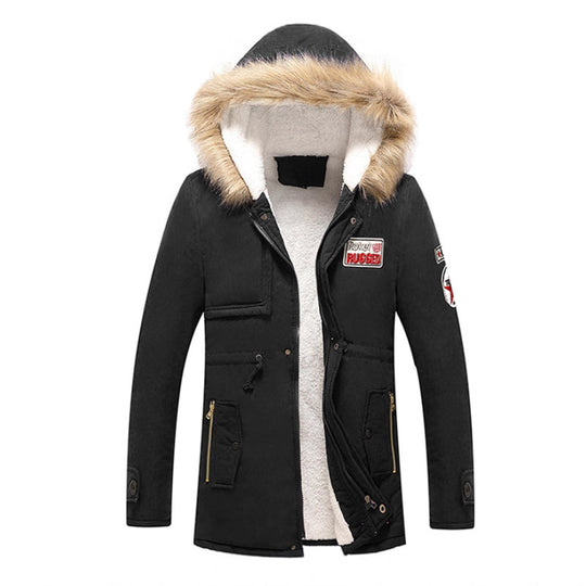 Herren modische Winterjacke mit Kunstfellkragen und praktischen Taschen R&B