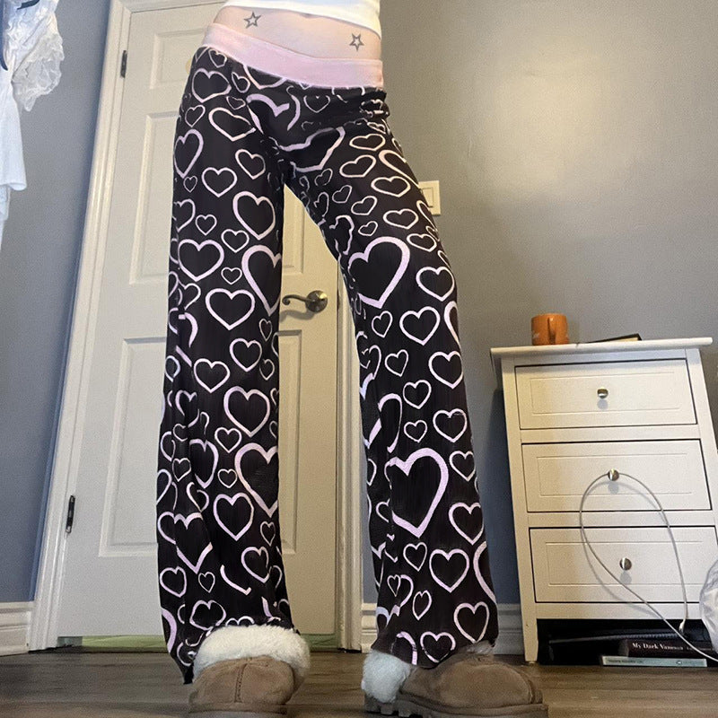 Damen farbenfrohe Herz-muster Freizeithose R&B