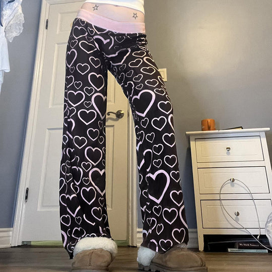 Damen farbenfrohe Herz-muster Freizeithose R&B