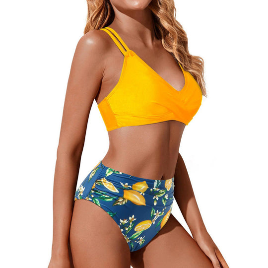 Damen Hochtailliertes Bikini-Set mit gerafftem Oberteil R&B