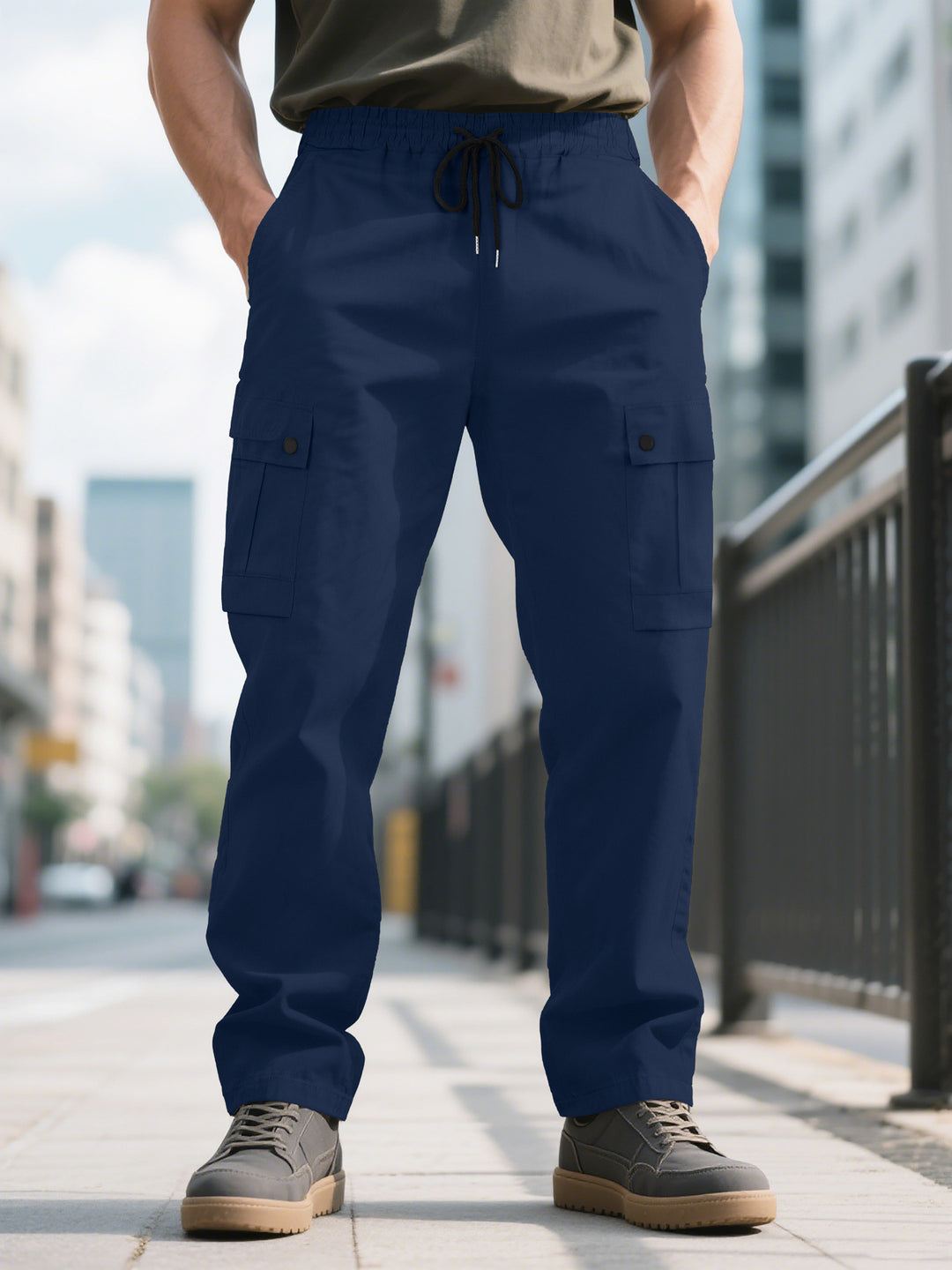 Herren nan urbane utilitarische Cargohose mit elastischem Komfortbund, Tunnelzug und verschließbaren Klappentaschen R&B