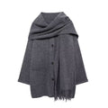 Damen stylische Strickjacke mit Schal und Knopfdetails