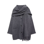 Damen stylische Strickjacke mit Schal und Knopfdetails
