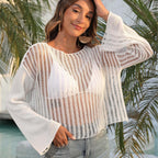 Damen luftiger Strickoberteil mit transparentem Lochmuster R&B