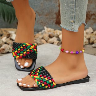Damen Flache Riemchensandalen mit geflochtenem Design und modischem Farbakzent R&B