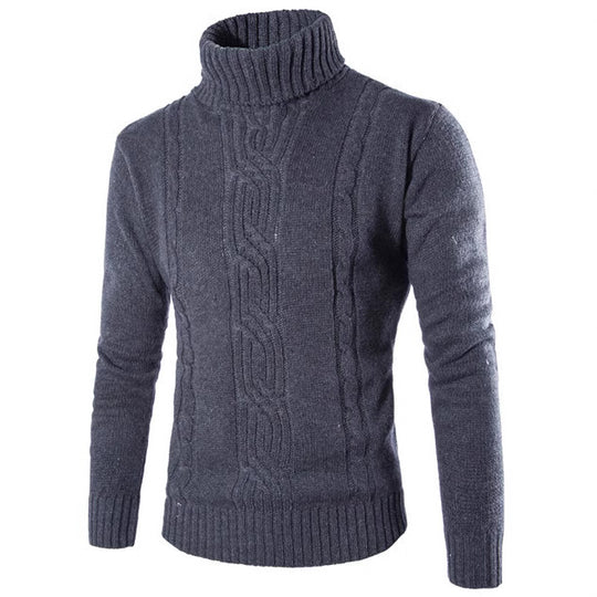 Herren modischer Strickpullover mit hochgeschlossenem Kragen und raffinierter Zopfmusterstruktur R&B