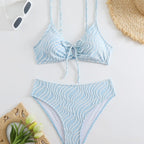 Damen Triangelbikini mit verspieltem Wellenmuster und verstellbarem Oberteil R&B