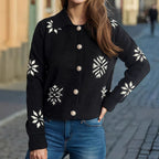 Damen gestrickte Kurzjacke mit winterlichem Schneeflockenmotiv R&B