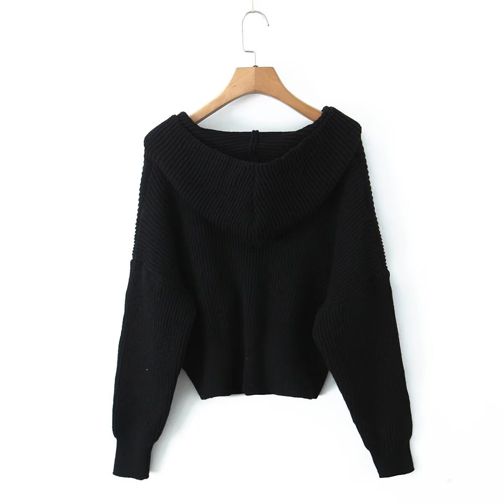 Damen lässige Strickjacke mit Kapuze und praktischen Taschen R&B