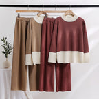 Damen elegantes Strick-Loungewear-Set mit weitem Bund und dekorativem Kragen R&B