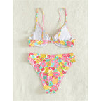 Damen Hochgeschnittener Bikini mit floralem Muster und schmalen Trägern R&B