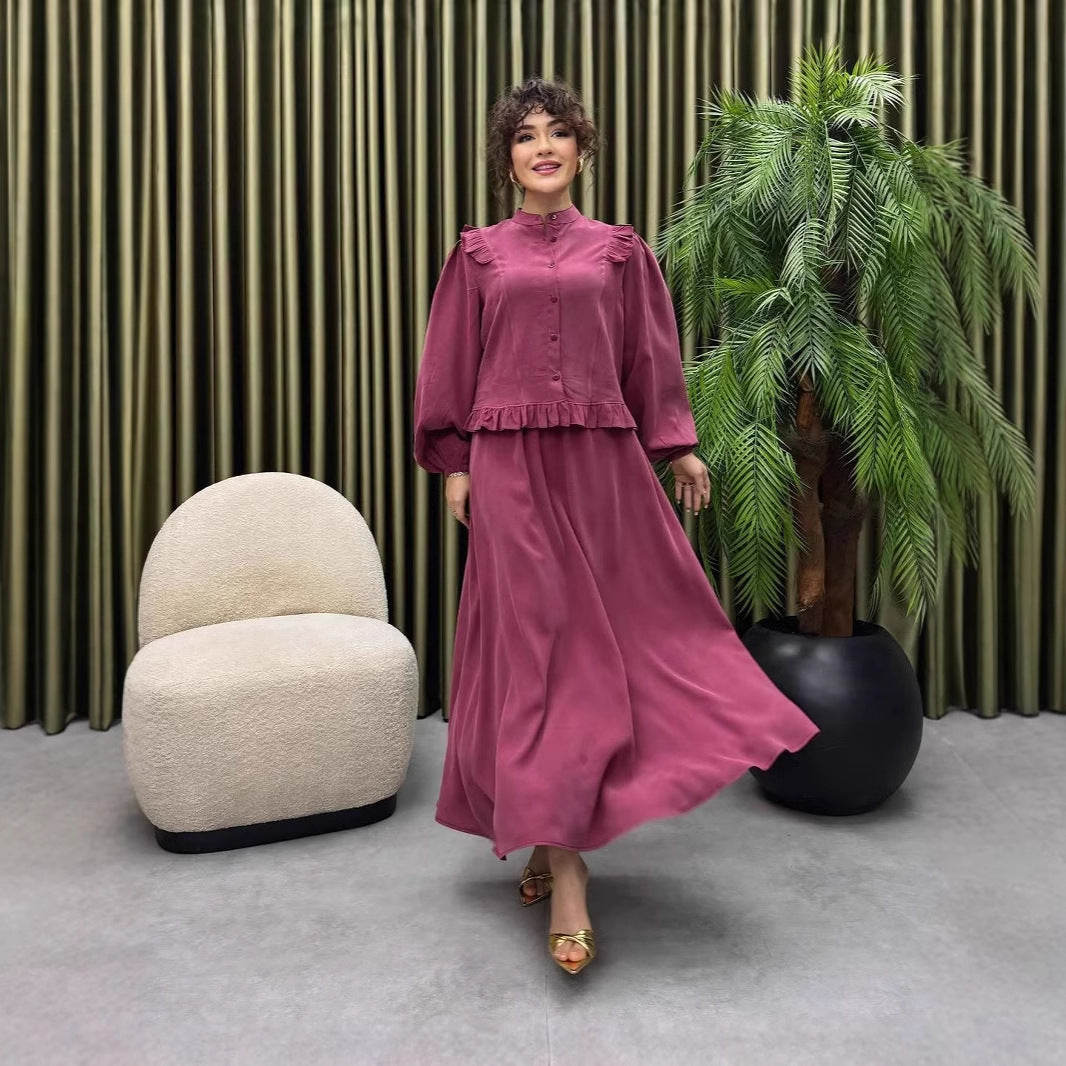 Damen Elegantes langes Kleid mit Rüschendetail R&B