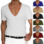 Herren nan tief ausgeschnittenes V-Ausschnitt Kurzarmshirt aus Baumwollstretch mit tailliertem Schnitt R&B