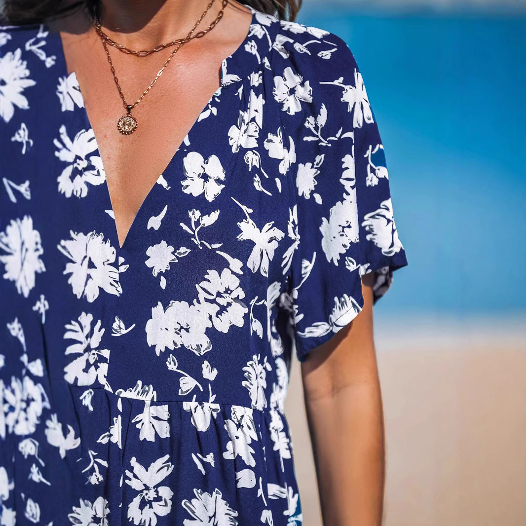 Damen verspieltes Sommerkleid mit V-Ausschnitt und luftigen Ärmeln