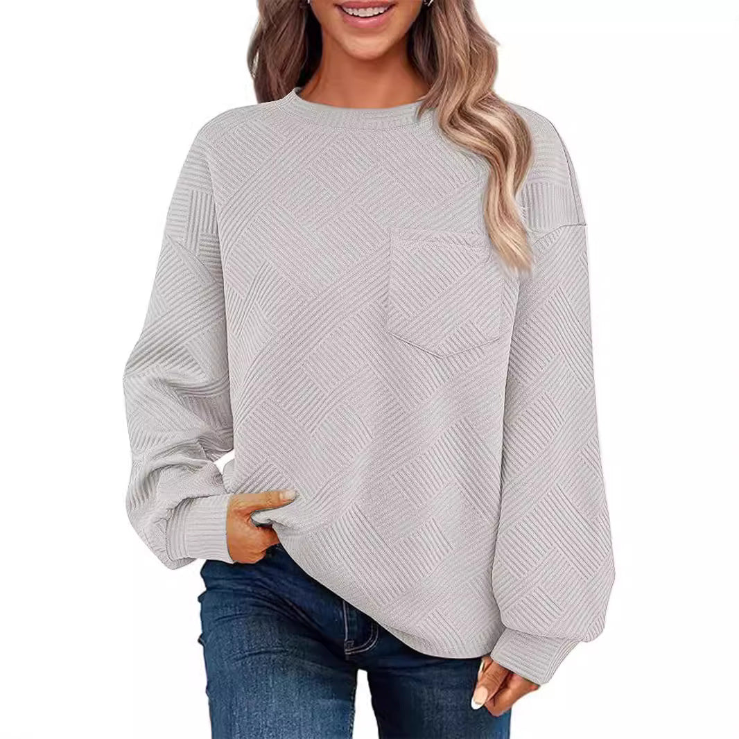 Damen Lässiger Pullover mit strukturiertem Muster und praktischen Taschen