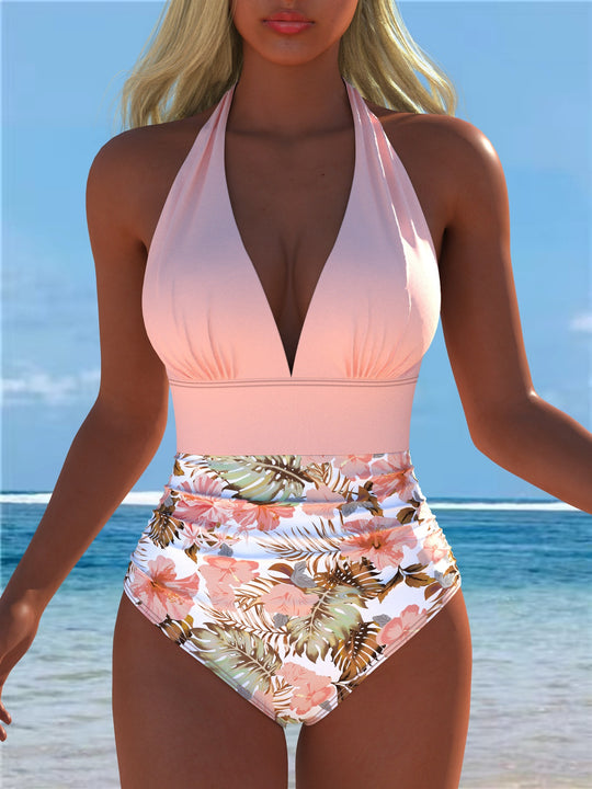 Damen Einteiler Badeanzug mit elegantem floralem Design und figurformendem Schnitt R&B