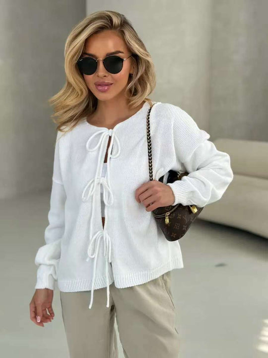 Damen Strickpullover mit eleganter Schnürung und komfortablem Schnitt R&B
