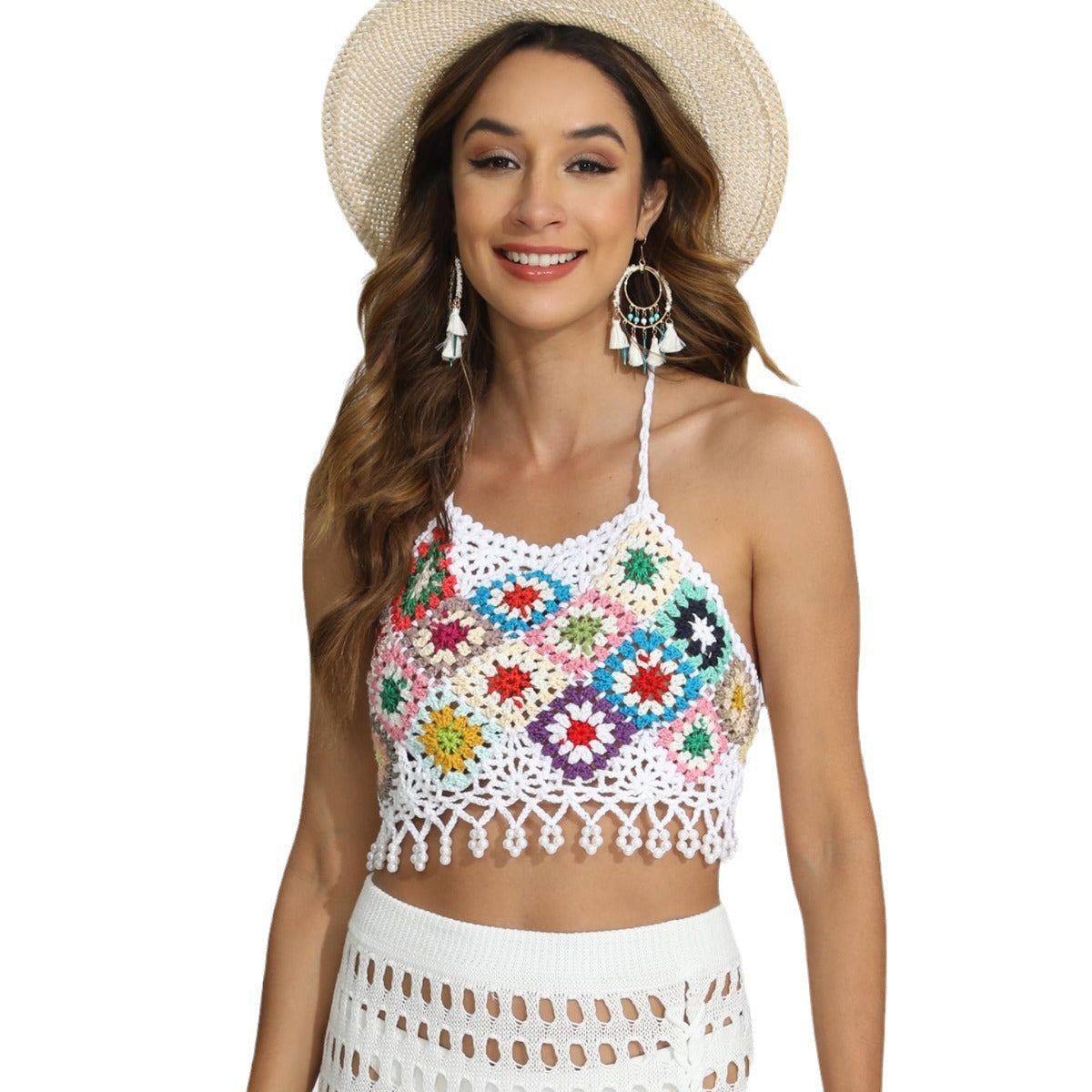 Damen Häkel-Bikini-Oberteil mit farbenfrohem Blumenmuster R&B