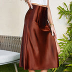 Damen eleganter Midirock aus satinierter Viskose R&B