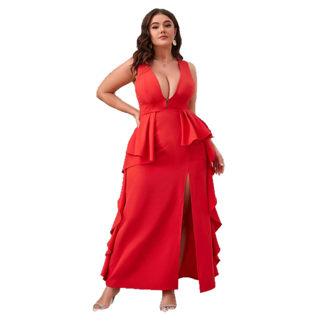 Damen Elegantes Abendkleid mit schwingendem Saum und tiefem V-Ausschnitt R&B