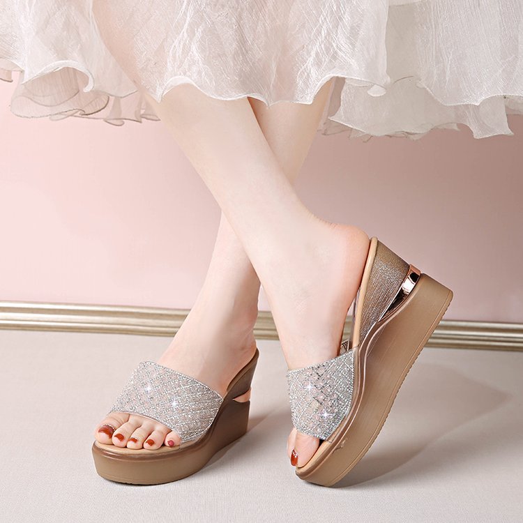 Damen glamouröse Plateausandalen mit zierlicher Strassverzierung R&B