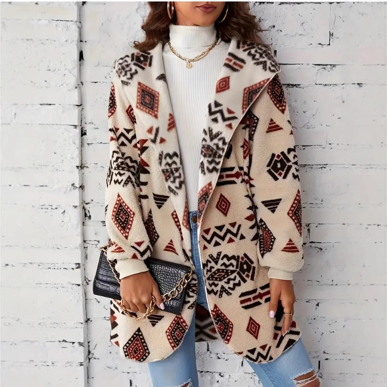 Damen Plüschjacke mit Ethno-Muster R&B
