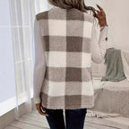 Damen Flauschige Weste mit Karomuster und Taschen R&B