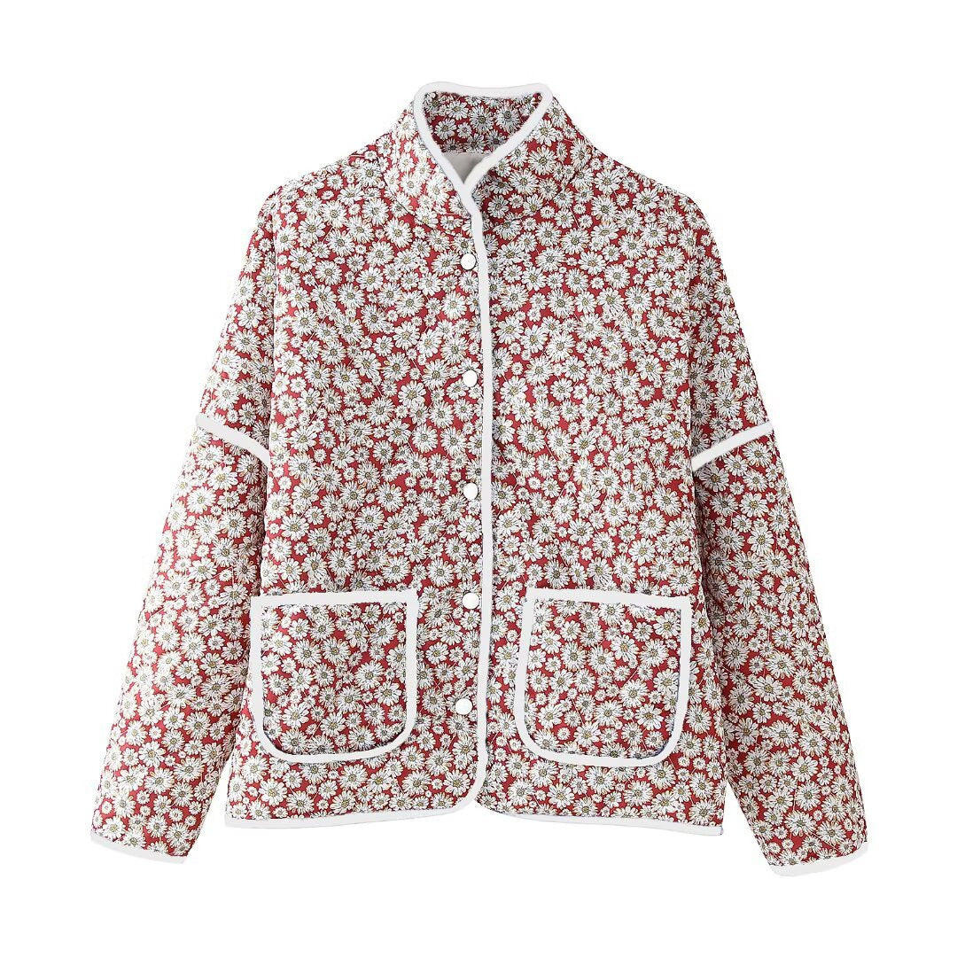 Damen Blütenmuster Jacke mit praktischen Taschen und elegantem Kragen R&B