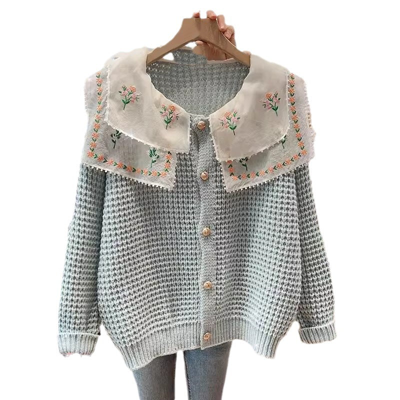 Damen gestickterCardigan mit weit geschnittenem Kragen R&B