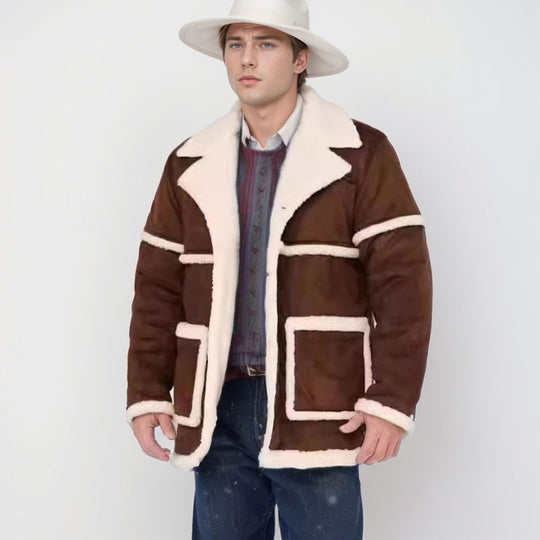 Herren kuscheliger Lammfellmantel mit großzügigen Taschen und elegantem Kragen R&B