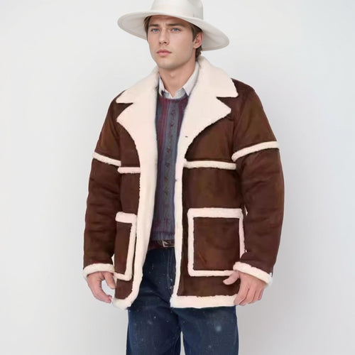 Herren kuscheliger Lammfellmantel mit großzügigen Taschen und elegantem Kragen R&B