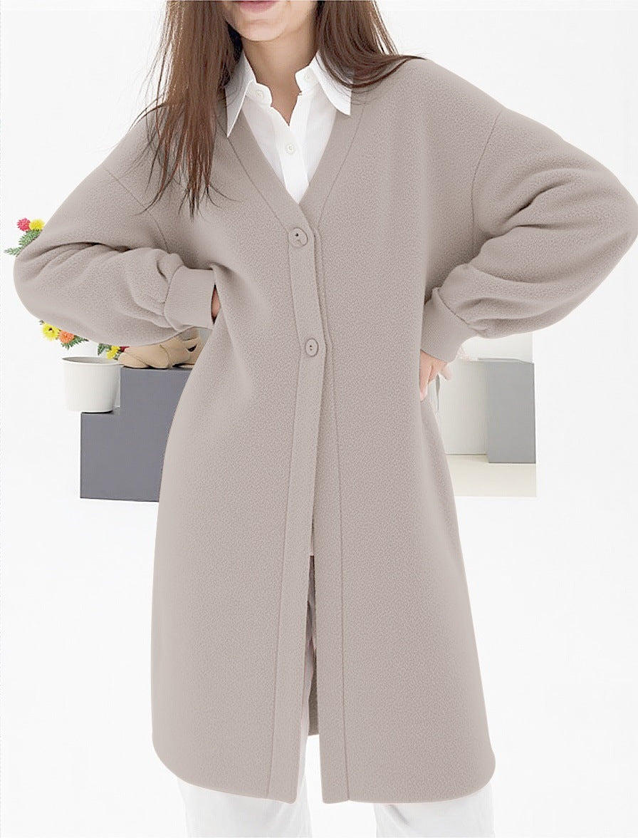 Damen Elegante Strickjacke mit Knopf und V-Ausschnitt R&B