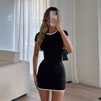 Damen figurbetontes Minikleid mit kontrastierenden Bändchen R&B