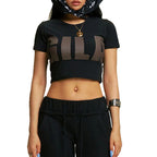 Damen Cropped T-Shirt mit auffälligem Grafikdruck R&B