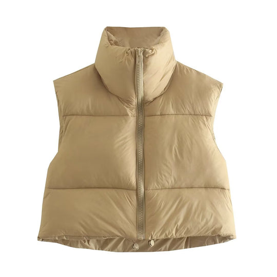 Damen cropped Daunenweste mit hohem Kragen und praktischen Taschen R&B