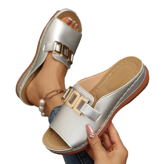 Damen modische Slide-Sandalen mit eleganter Schlaufenverzierung R&B