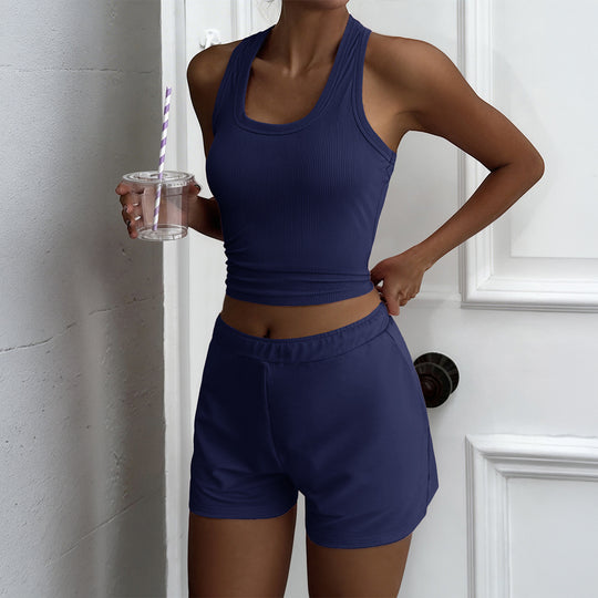 Damen Sportliches Crop-Top mit Shorts Set R&B