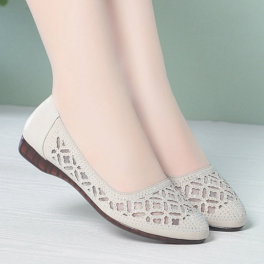 Damen Ballerinas mit elegantem Lochdesign und funkelnden Strassakzenten R&B