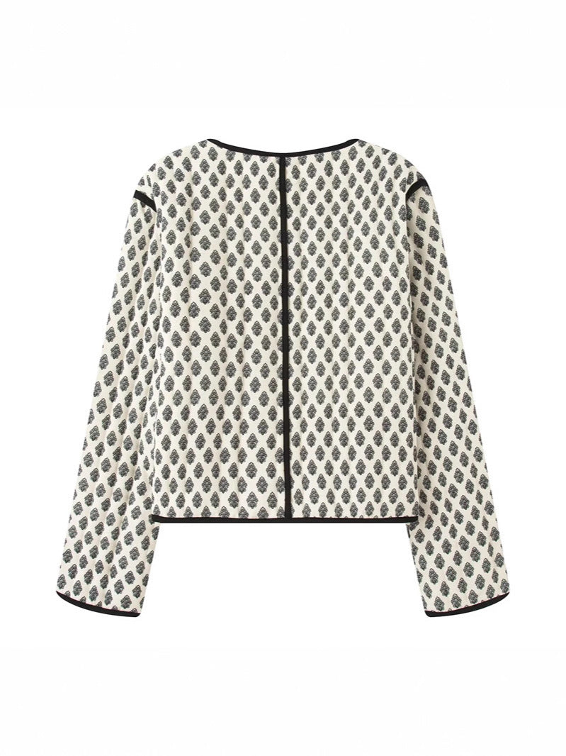 Damen gesteppte Jacke mit dekorativen Taschen und modernem Print R&B
