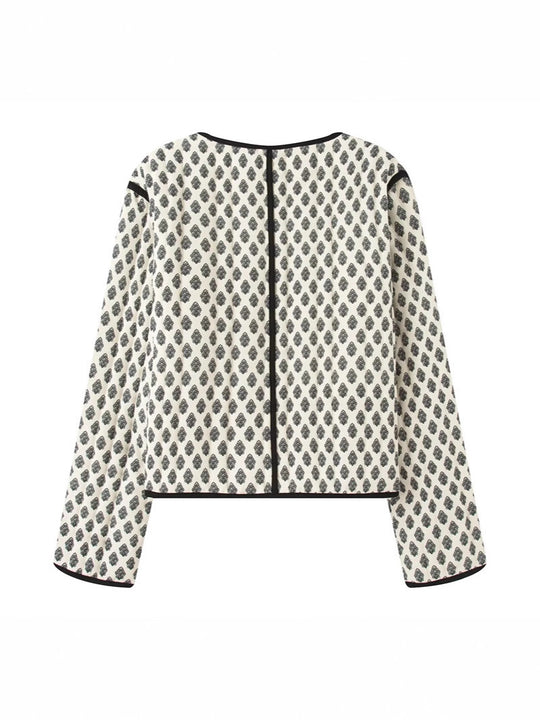 Damen gesteppte Jacke mit dekorativen Taschen und modernem Print R&B