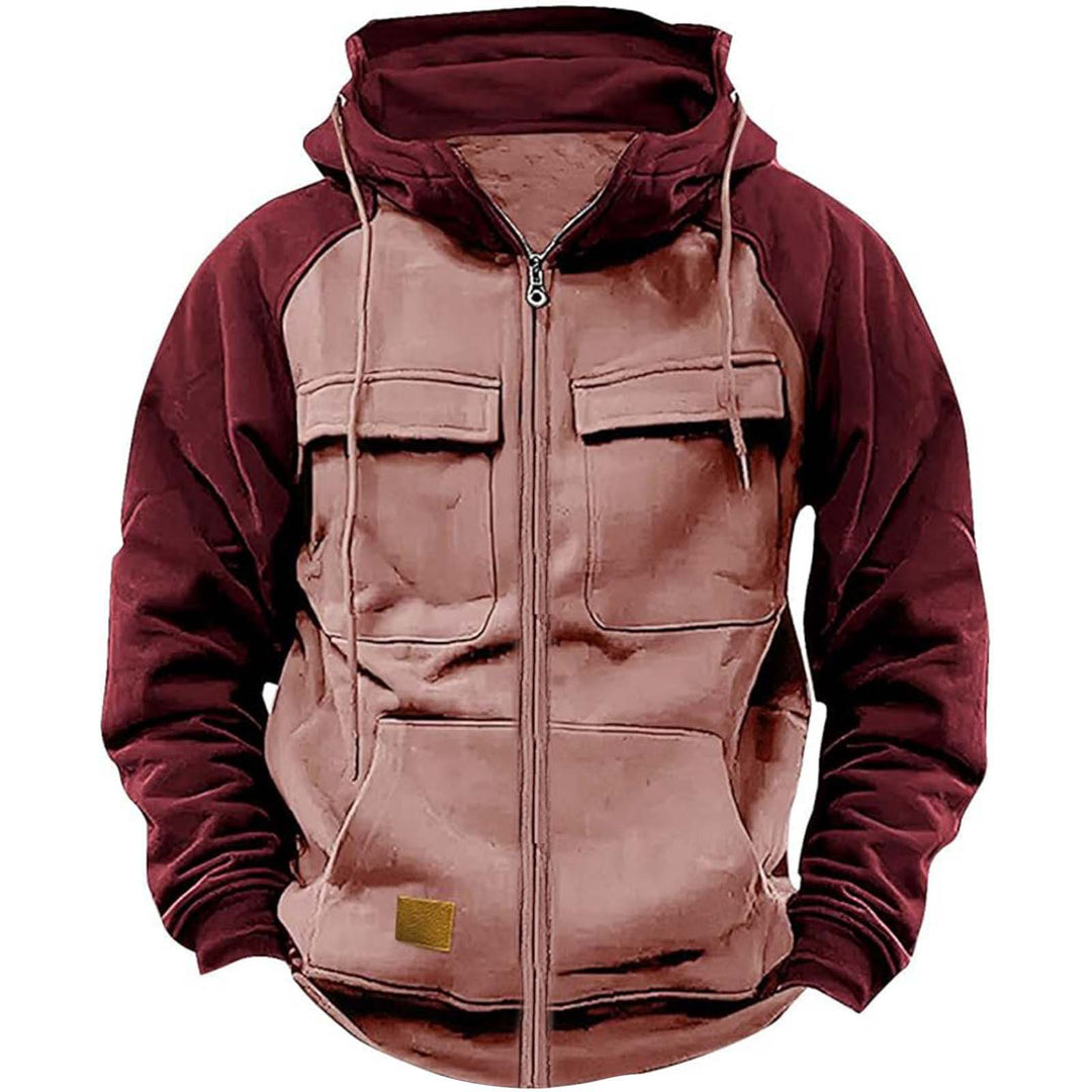 Herren Kapuzenjacke mit praktischen Vorder-Utility-Taschen und hohem Kragen R&B
