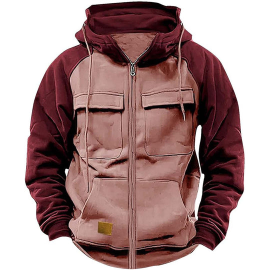Herren Kapuzenjacke mit praktischen Vorder-Utility-Taschen und hohem Kragen R&B