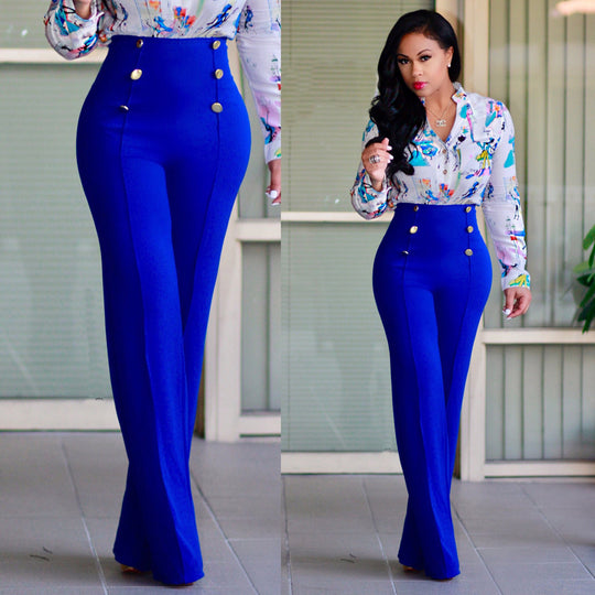 Damen hochtaillierte Palazzo-Hose mit dekorativen Knopfdetails R&B