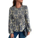 Damen Elegante Bluse mit raffiniertem Floral-Design und Puffärmeln R&B