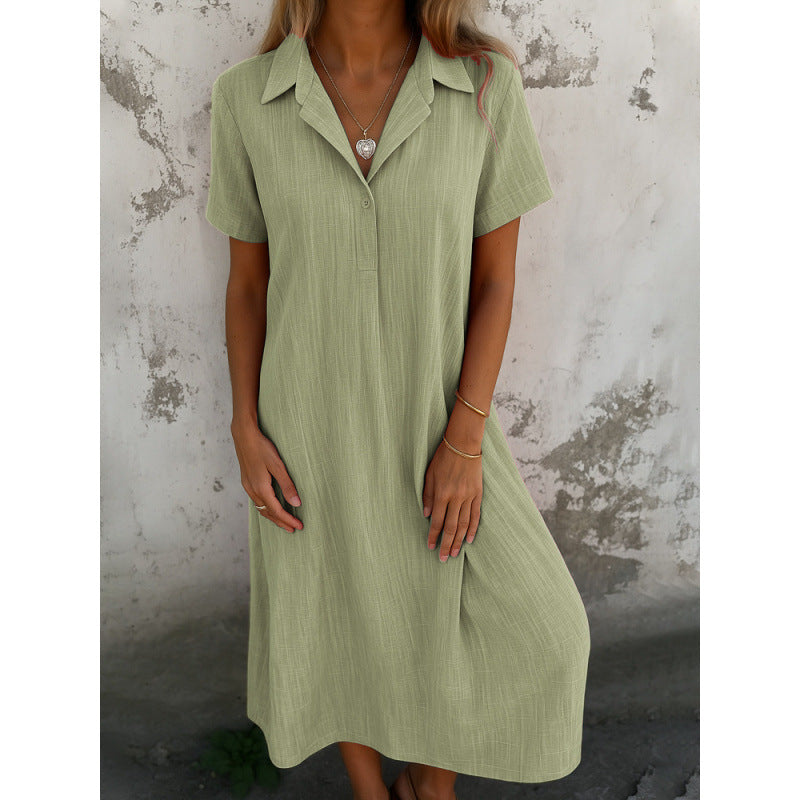 Damen lässiges Hemdkleid mit kurzen Ärmeln und Knopfdetails R&B